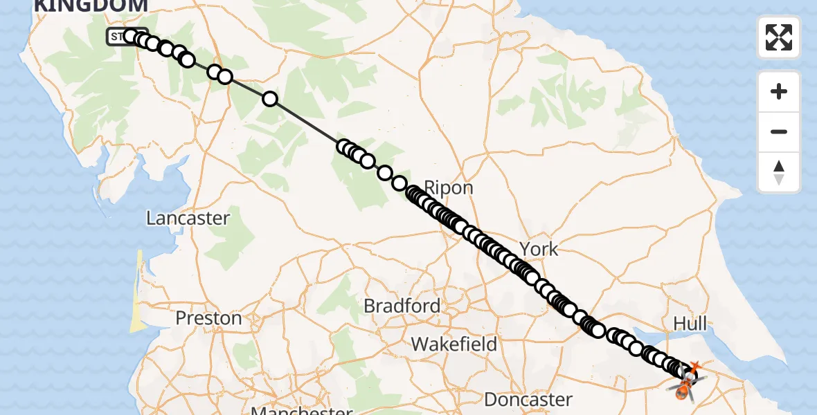 Flight route Coastguard Helicopter St. John's Castlerigg and Wythburn - Humberside Airport, 22 October 2026, 16:00