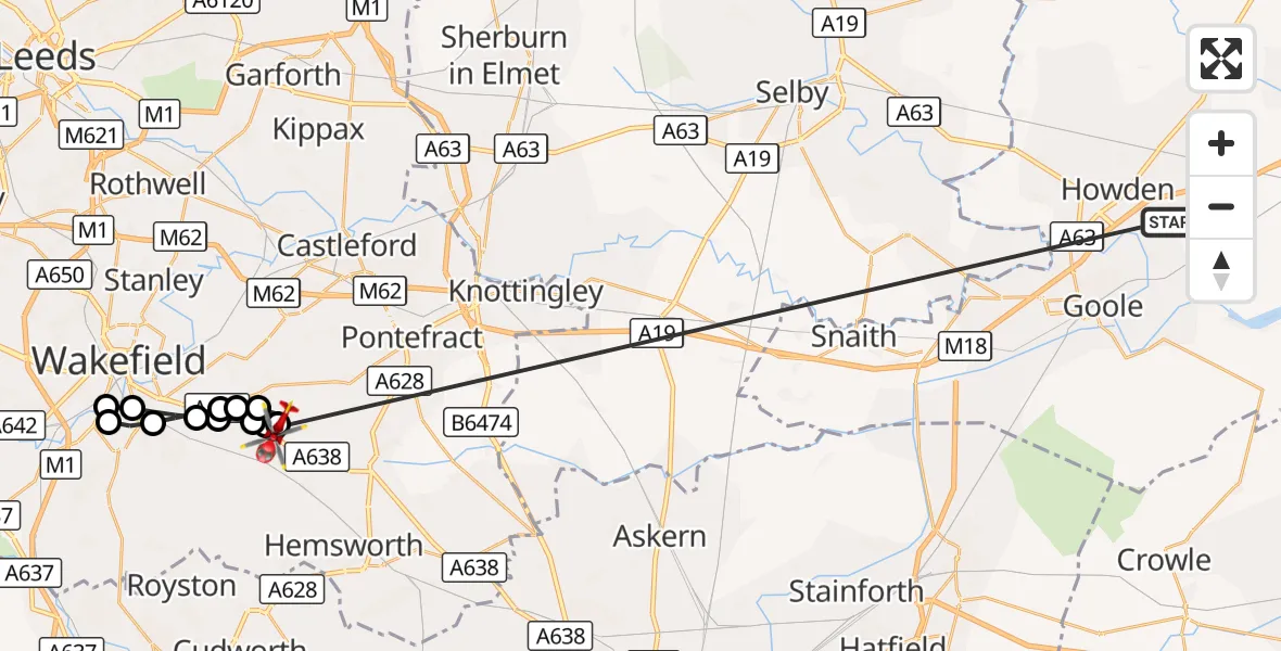 Flight route Air Ambulance Helicopter Balkholme - YAA Nostell Helicopter Port, 22 October 2026, 16:07