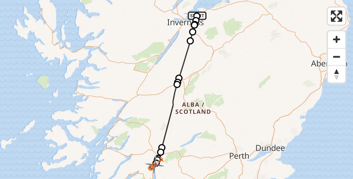 Flight route Coastguard Helicopter Inverness Airport - Stirling, 22 October 2026, 16:42