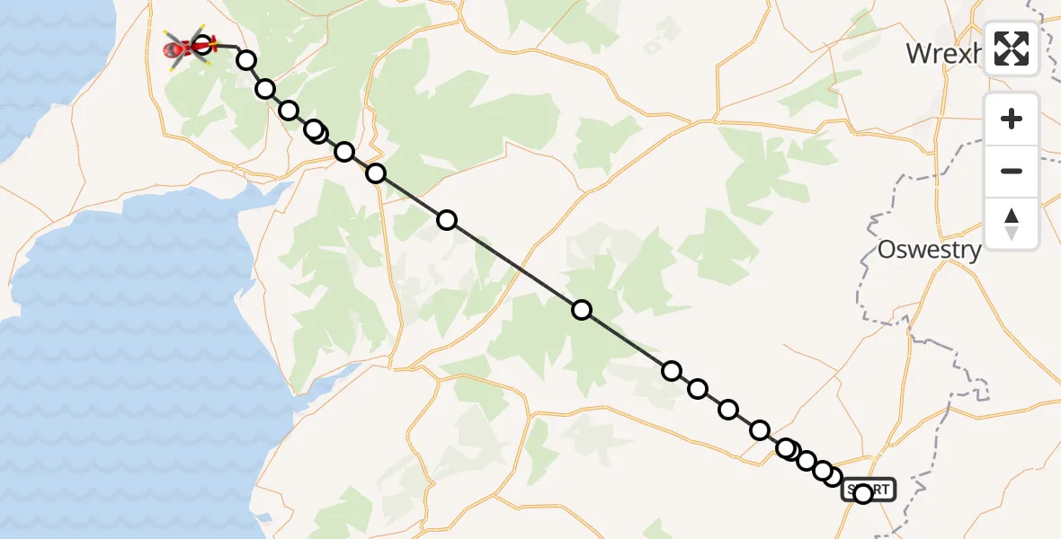 Flight route Air Ambulance Helicopter Welshpool Airport - Nantlle, 22 October 2026, 16:54