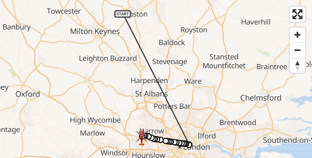 Flight route Air Ambulance Helicopter Stagsden - RAF Northolt, 22 October 2026, 17:00