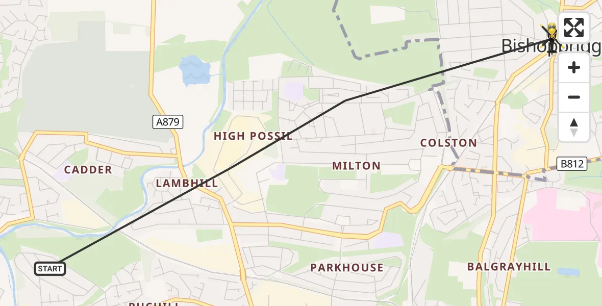 Flight route Police Helicopter Glasgow - Bishopbriggs, 22 October 2026, 17:19