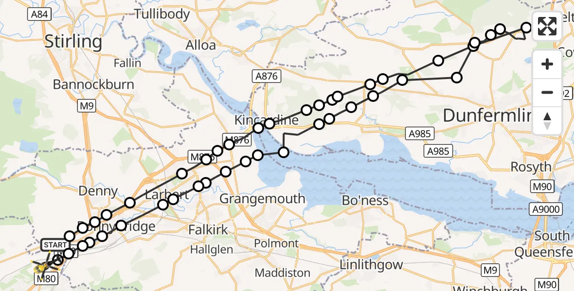 Flight route Police Helicopter Banknock - Castlecary, 22 October 2026, 17:25