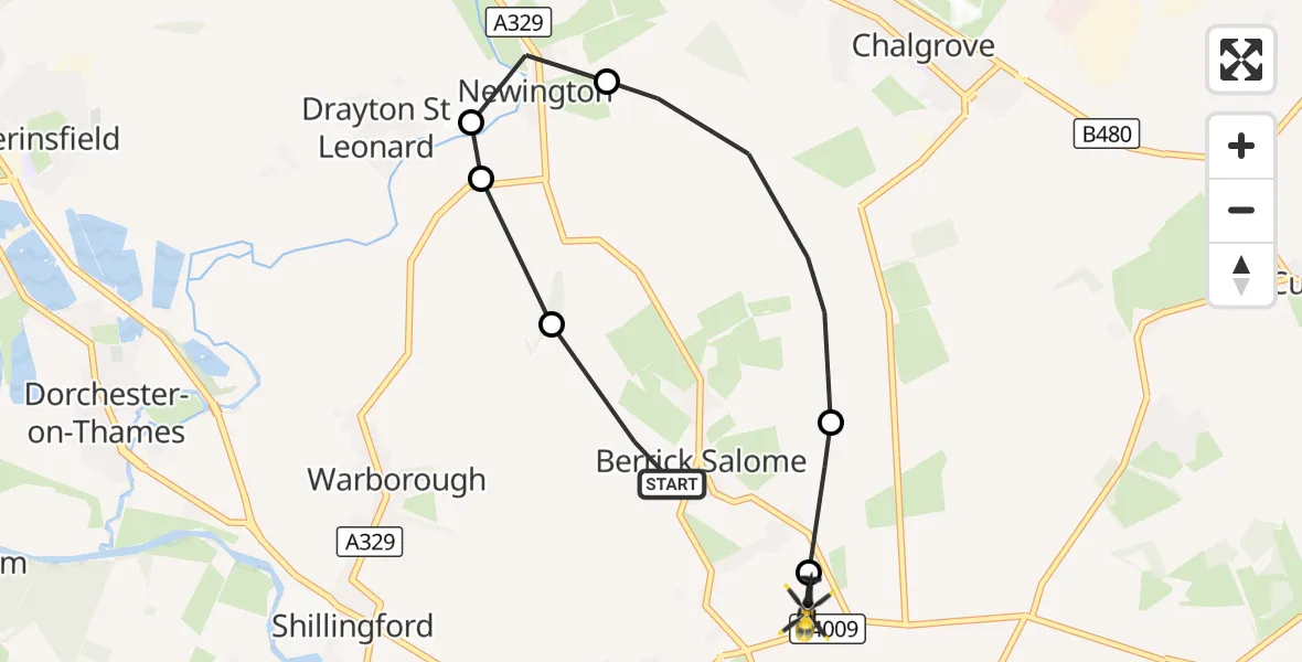 Flight route Police Helicopter Berrick Salome - Benson, 22 October 2026, 17:30