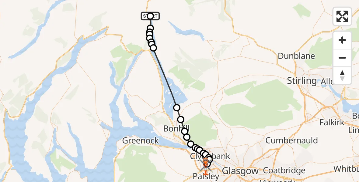 Flight route Coastguard Helicopter Ardleish - Glasgow Airport, 22 October 2026, 17:42