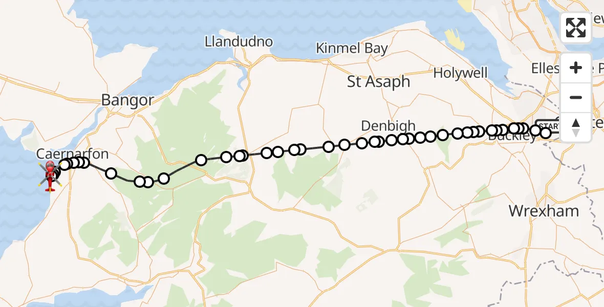 Flight route Air Ambulance Helicopter Hawarden Airport - Caernarfon Airport, 22 October 2026, 17:54