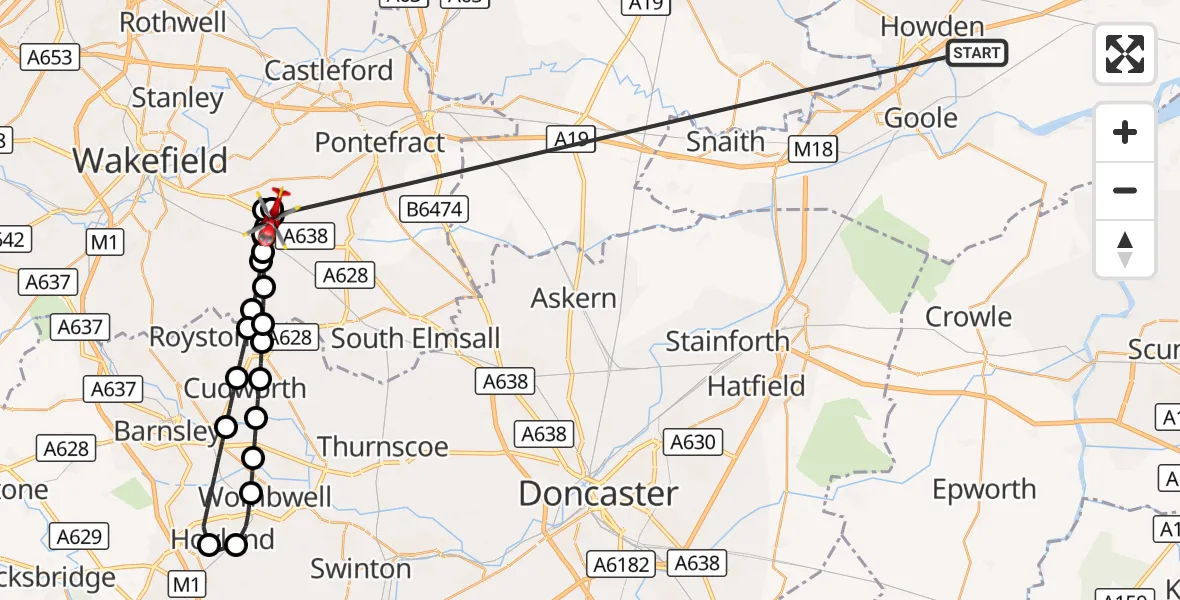 Flight route Air Ambulance Helicopter Balkholme - YAA Nostell Helicopter Port, 22 October 2026, 18:11