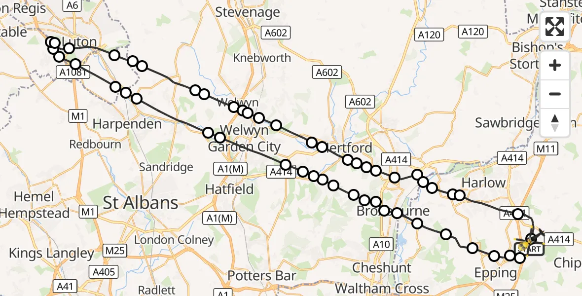 Flight route Police Helicopter North Weald Airfield - North Weald Airfield, 22 October 2026, 19:11