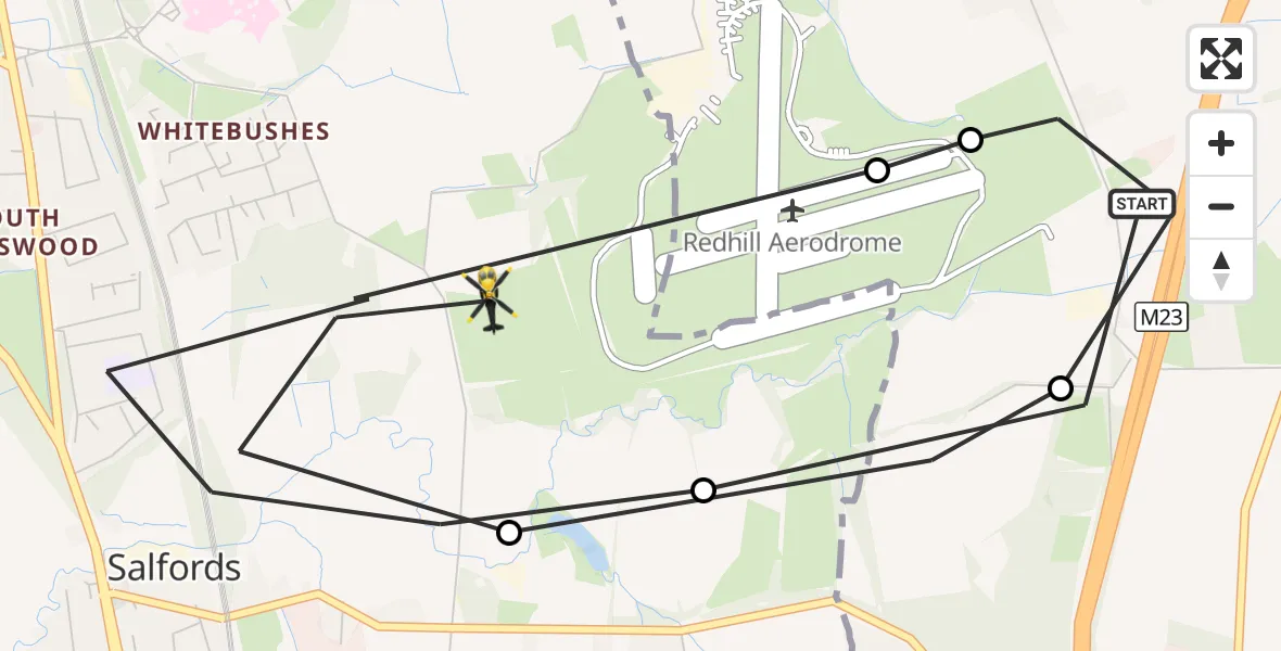 Flight route Police Helicopter South Nutfield - Salfords, 22 October 2026, 19:36