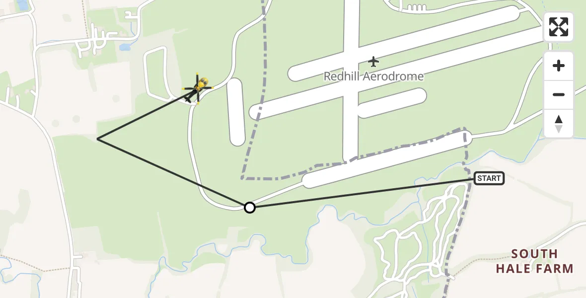 Flight route Police Helicopter Redhill Aerodrome - Salfords, 22 October 2026, 19:45