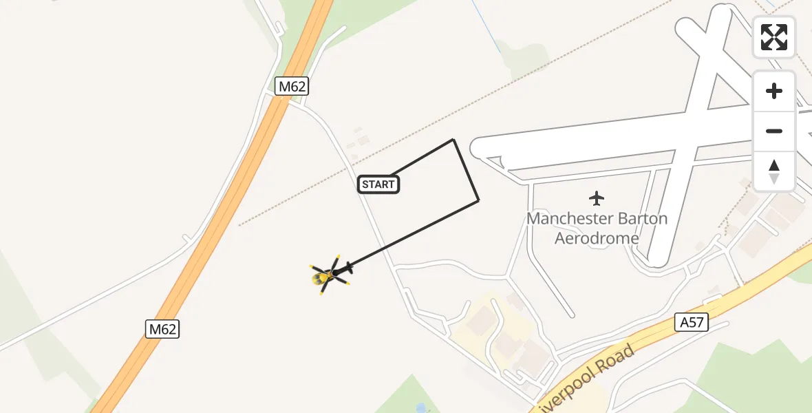 Flight route Police Helicopter Manchester Barton Aerodrome - Irlam, 22 October 2026, 19:48