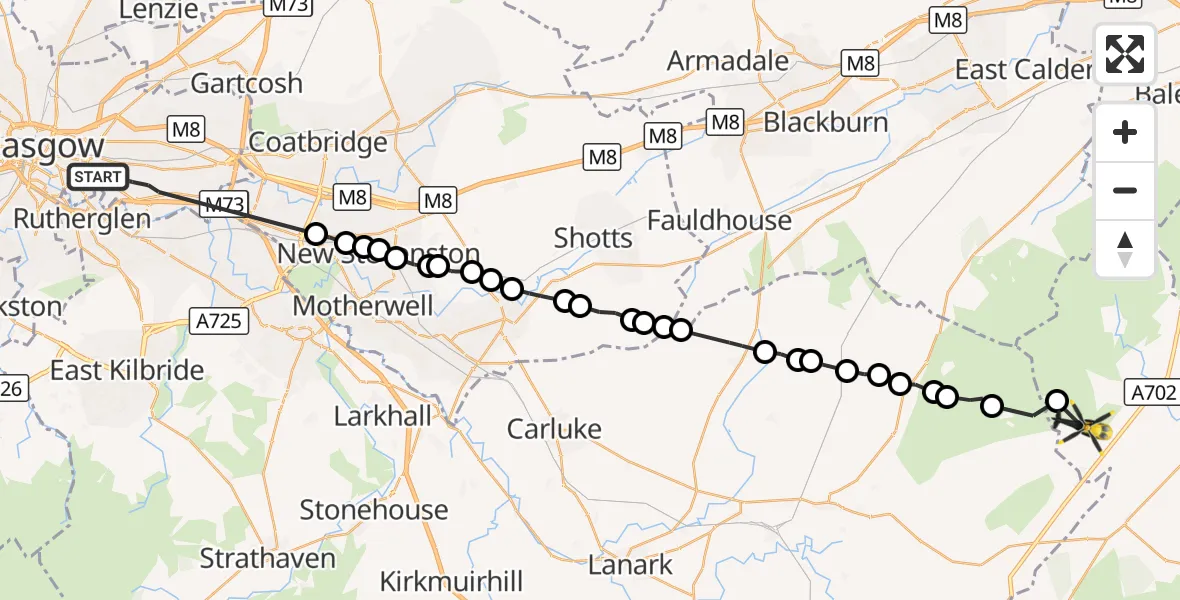 Flight route Police Helicopter Glasgow - Garvald, 22 October 2026, 19:56