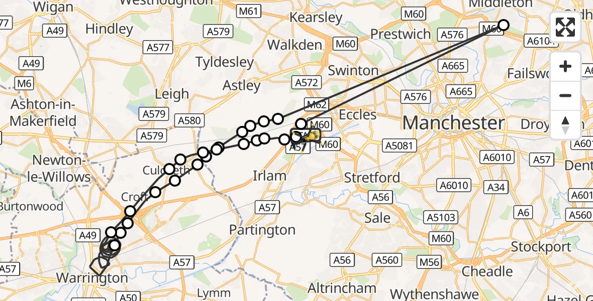 Flight route Police Helicopter Manchester Barton Aerodrome - Manchester Barton Aerodrome, 22 October 2026, 20:13