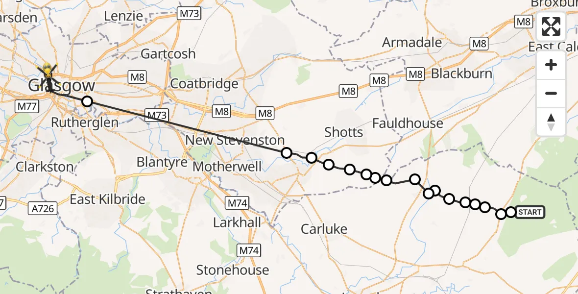 Flight route Police Helicopter South Lanarkshire - Glasgow, 22 October 2026, 20:36
