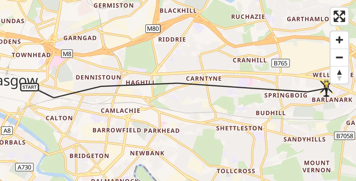 Flight route Police Helicopter Glasgow - Glasgow, 22 October 2026, 23:17