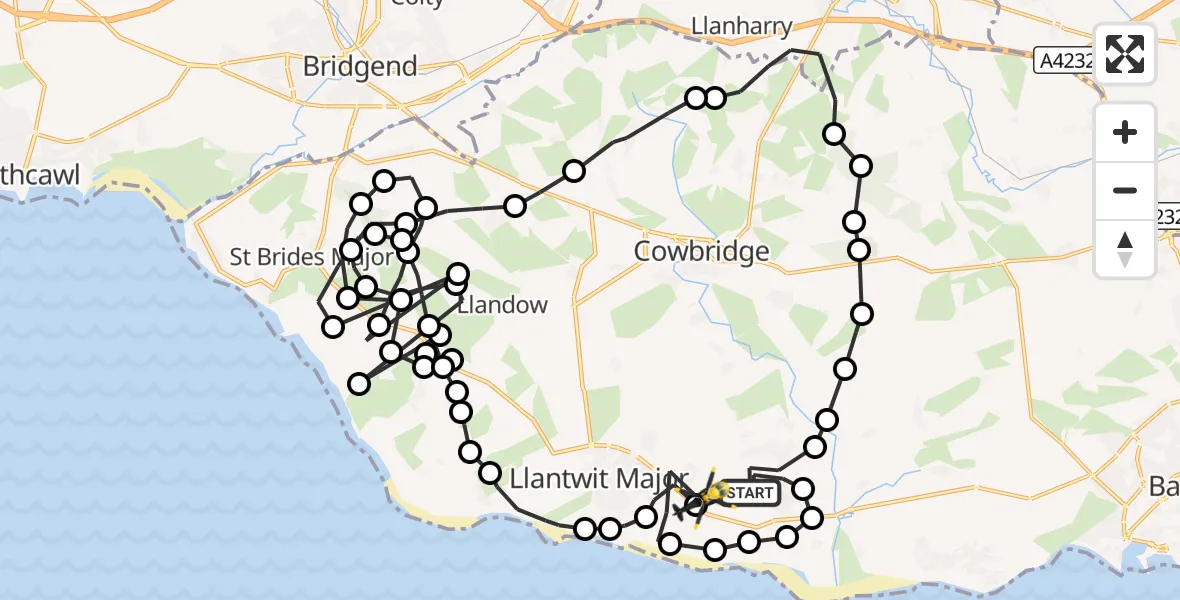 Flight route Police Helicopter MOD St Athan - MOD St Athan, 22 October 2026, 23:57