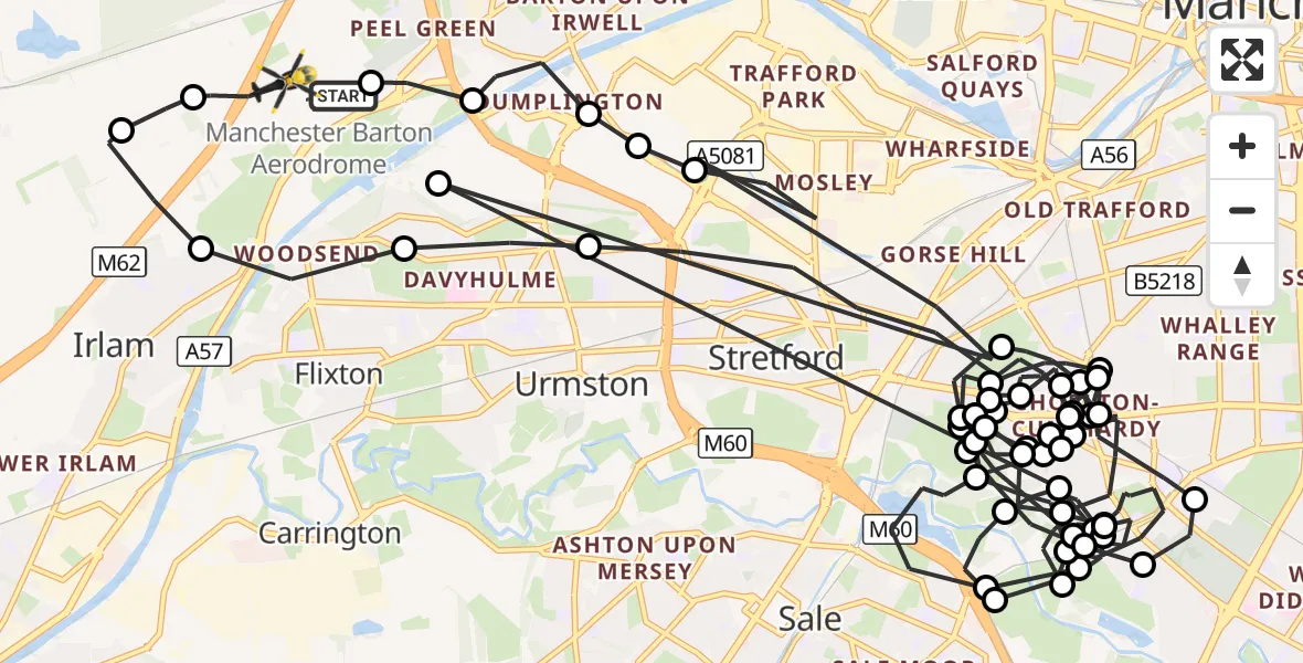 Flight route Police Helicopter Manchester Barton Aerodrome - Irlam, 23 October 2026, 03:14