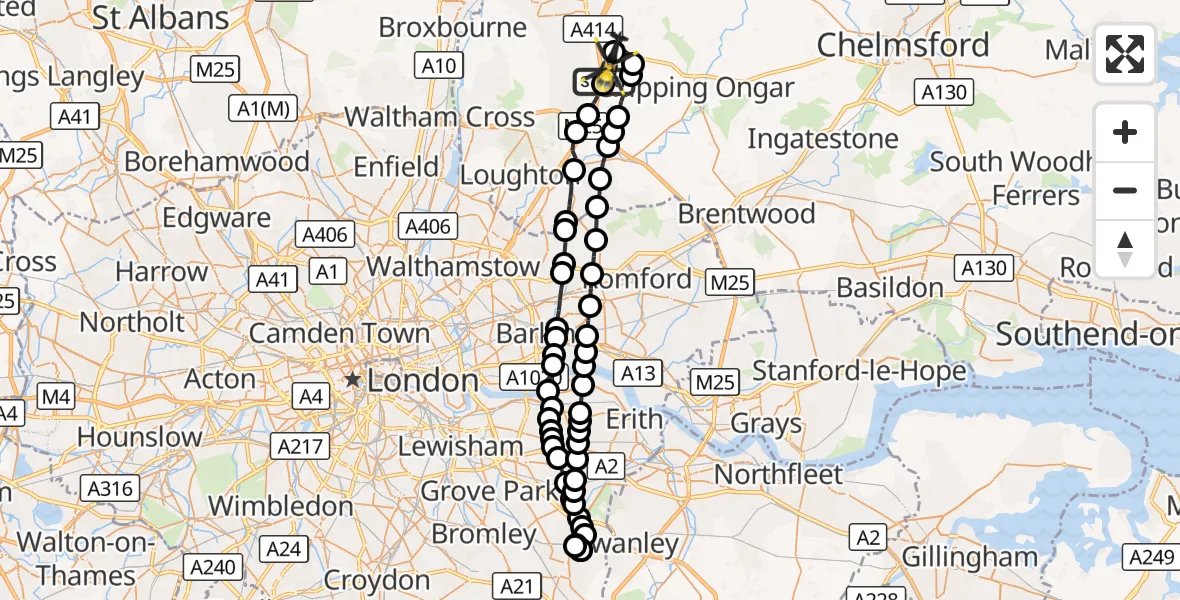 Flight route Police Helicopter North Weald Airfield - North Weald Airfield, 23 October 2026, 03:22
