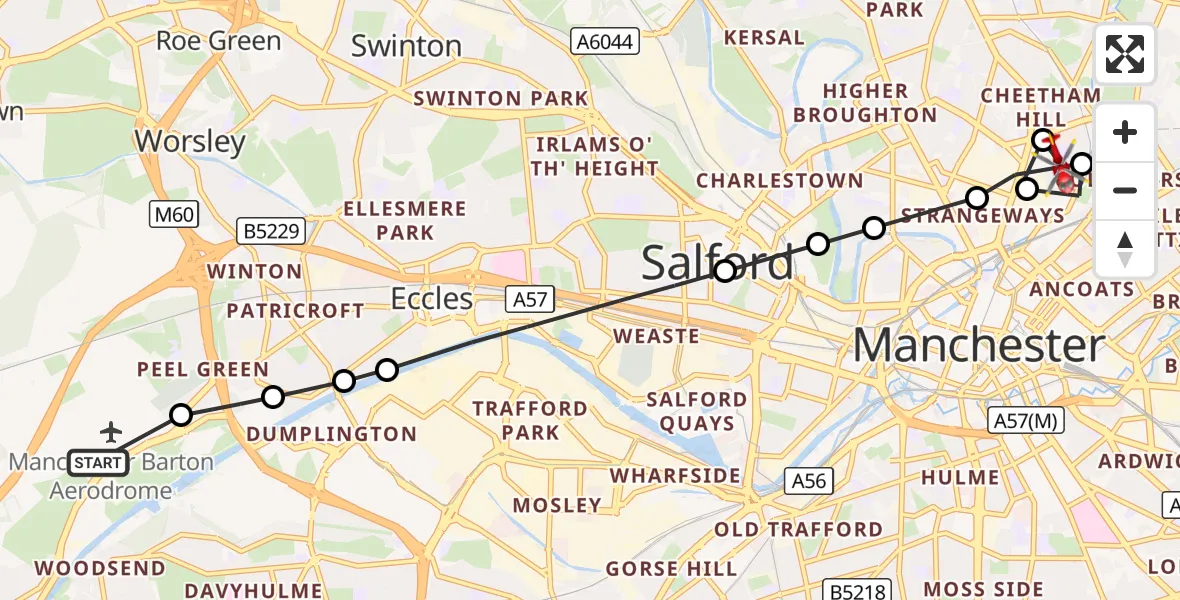 Flight route Air Ambulance Helicopter Manchester Barton Aerodrome - Collyhurst, 23 October 2026, 07:49