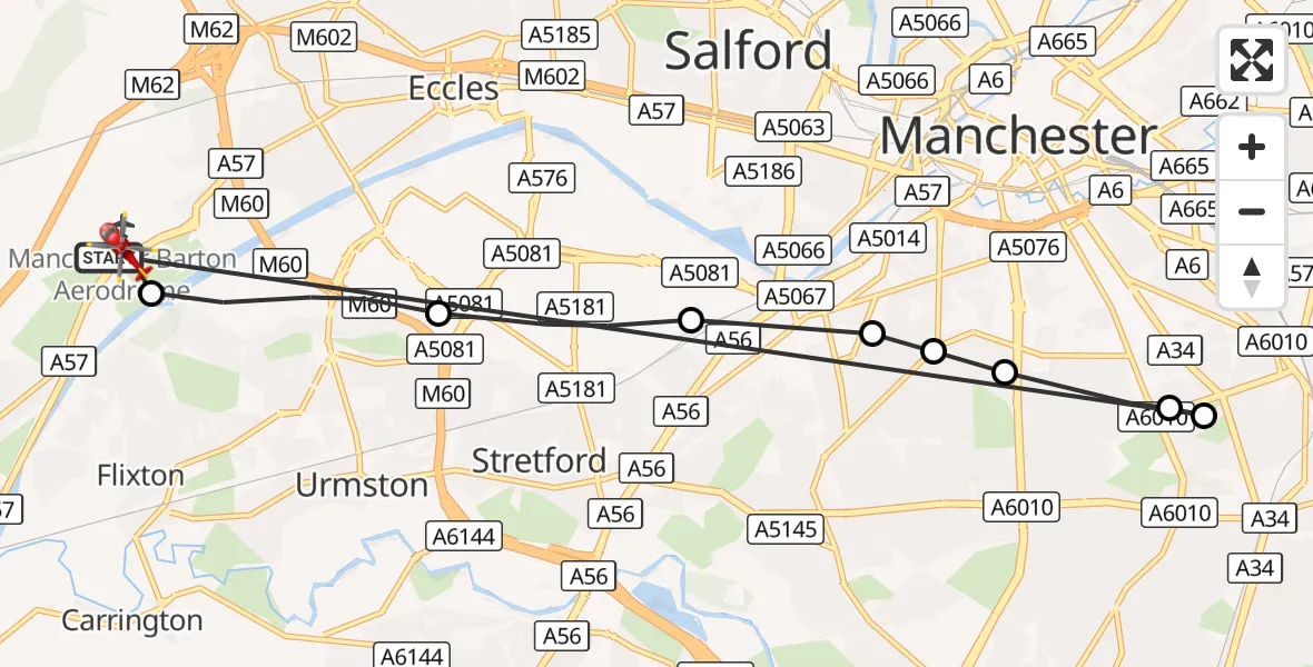Flight route Air Ambulance Helicopter Manchester Barton Aerodrome - Manchester Barton Aerodrome, 23 October 2026, 09:15
