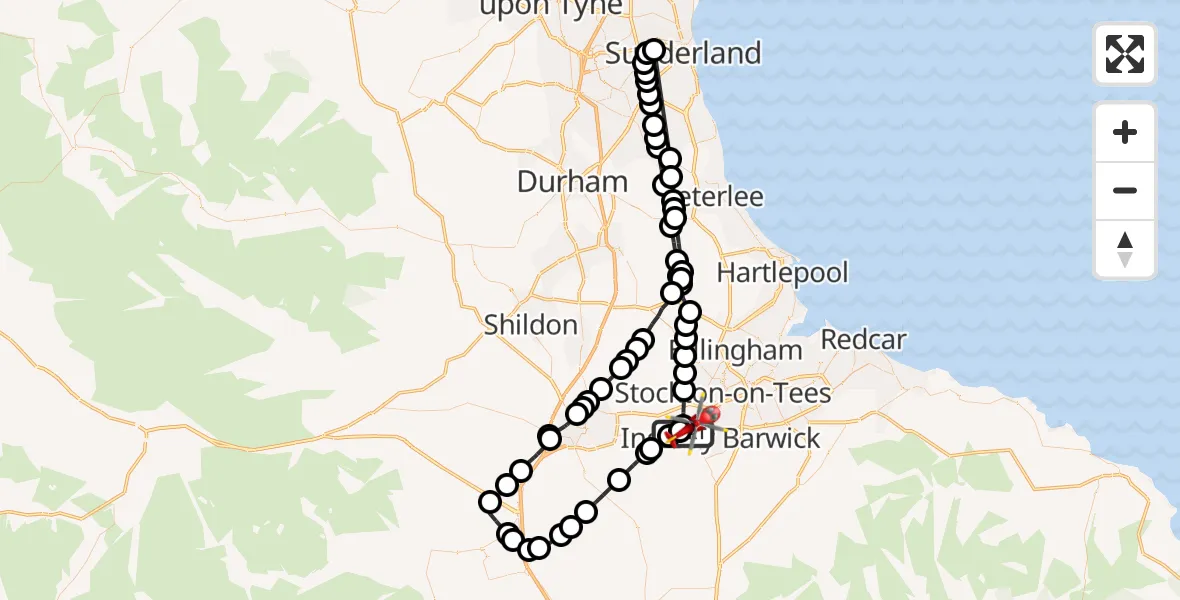 Flight route Air Ambulance Helicopter Egglescliffe - Egglescliffe, 23 October 2026, 09:38