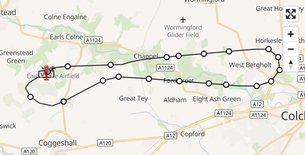 Flight route Air Ambulance Helicopter Earls Colne Airfield - Earls Colne Airfield, 23 October 2026, 09:54