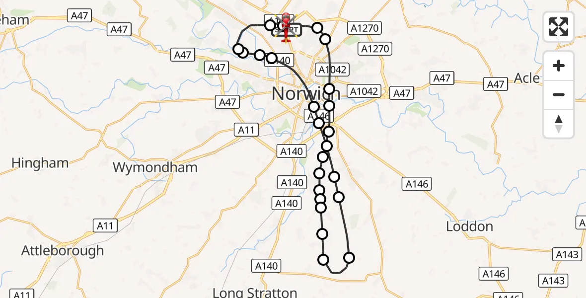 Flight route Air Ambulance Helicopter Norwich Airport - Norwich Airport, 23 October 2026, 10:15
