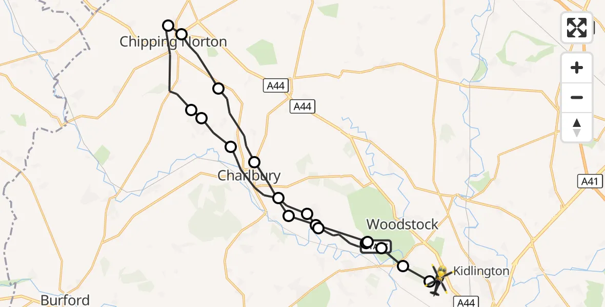 Flight route Police Helicopter Long Hanborough - Begbroke, 23 October 2026, 10:16