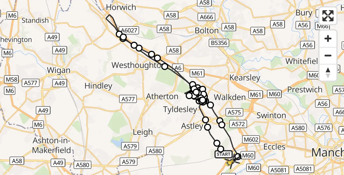 Flight route Police Helicopter Irlam - Manchester Barton Aerodrome, 23 October 2026, 11:29