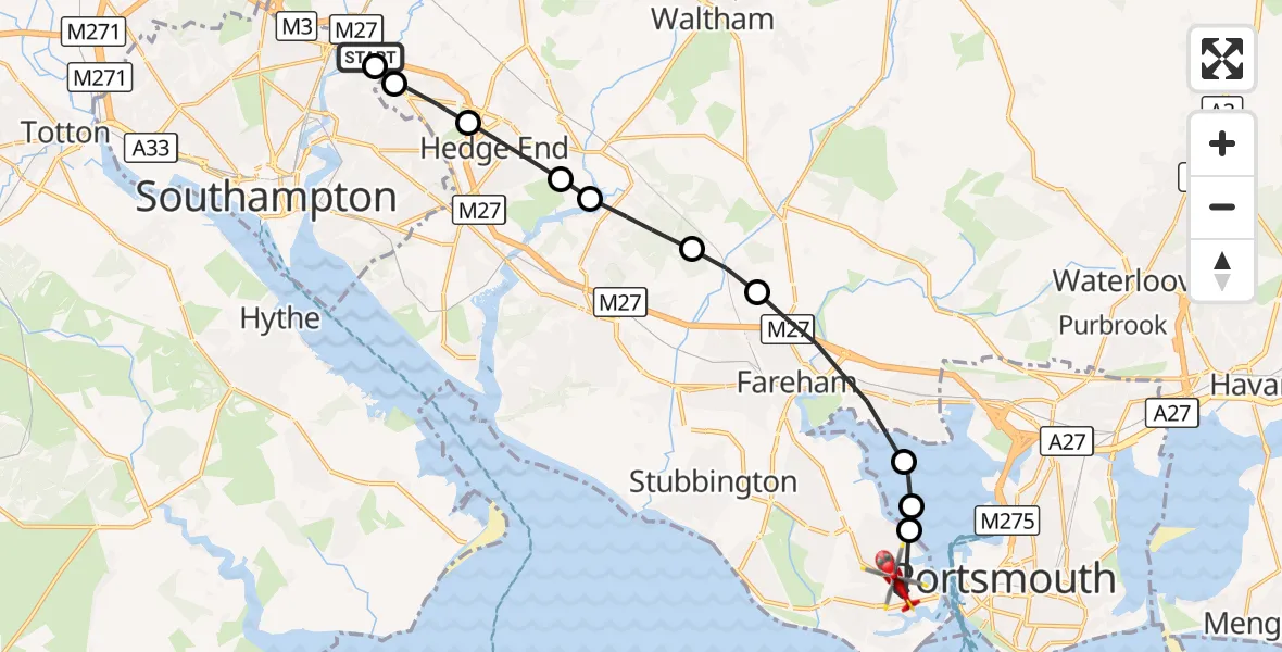 Flight route Air Ambulance Helicopter Southampton Airport - Gosport, 23 October 2026, 11:52