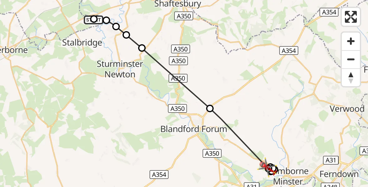 Flight route Air Ambulance Helicopter Henstridge Airfield - Tarrant Rushton, 23 October 2026, 12:24