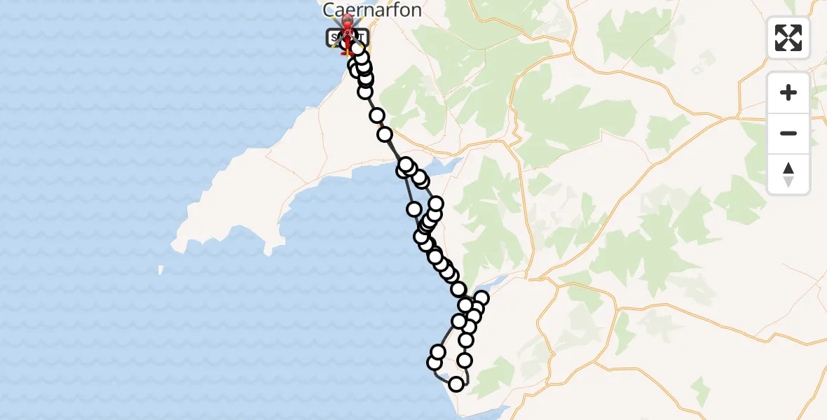 Flight route Air Ambulance Helicopter Caernarfon Airport - Caernarfon Airport, 23 October 2026, 12:36