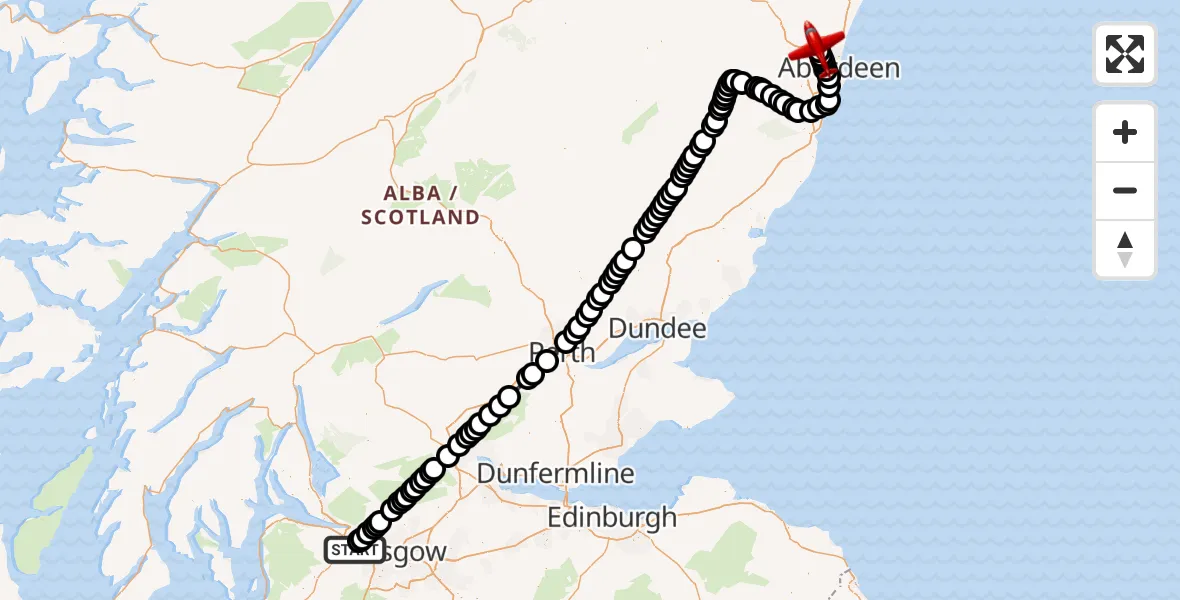 Flight route Air Ambulance Aircraft Glasgow Airport - Aberdeen International Airport, 23 October 2026, 12:47
