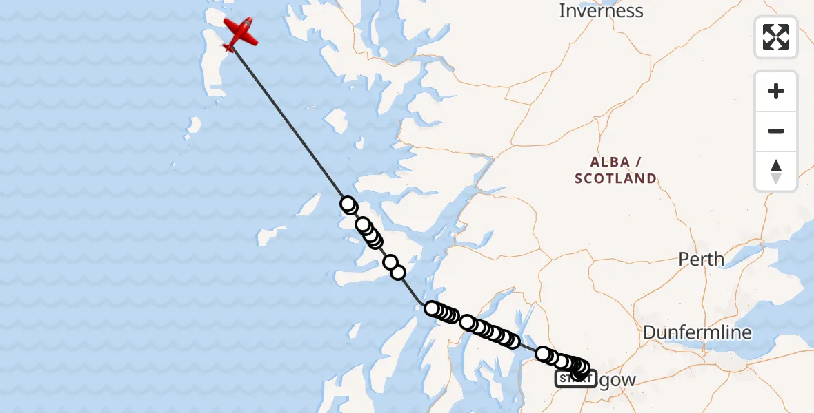 Flight route Air Ambulance Aircraft Glasgow Airport - Inner Seas, 23 October 2026, 13:05