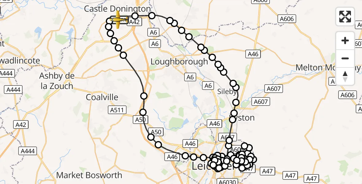 Flight route Police Aircraft East Midlands Airport - East Midlands Airport, 23 October 2026, 13:40