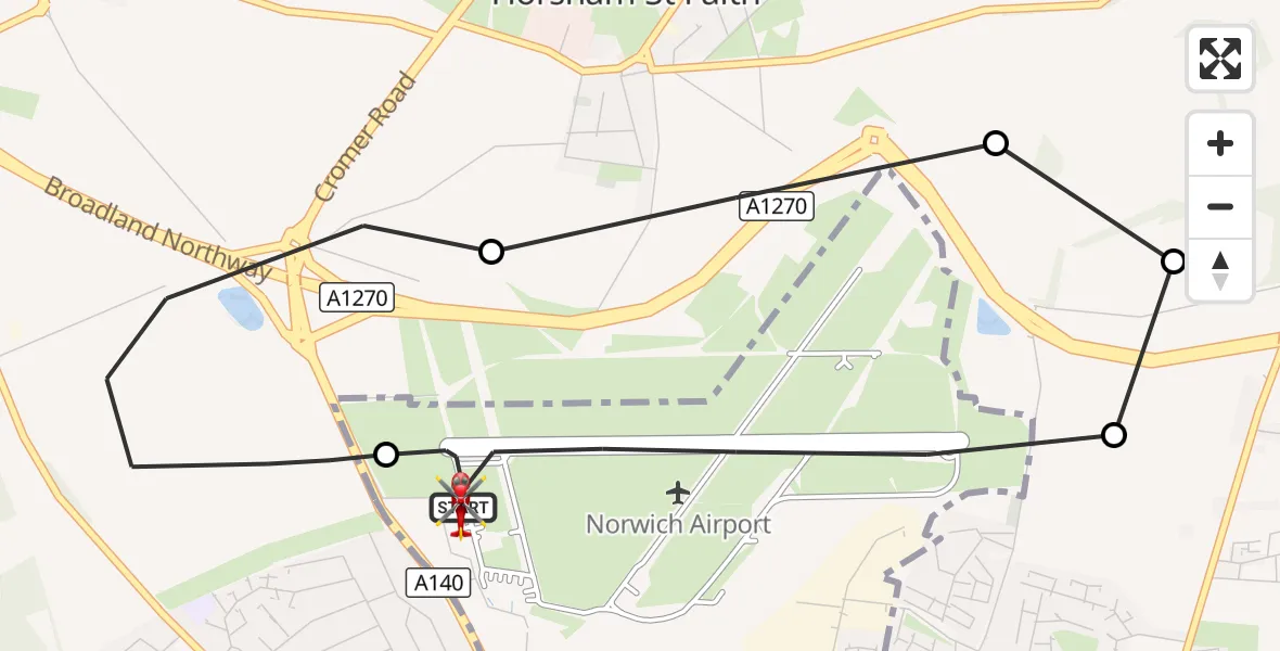 Flight route Air Ambulance Helicopter Norwich Airport - Norwich Airport, 23 October 2026, 13:44