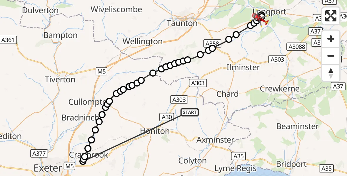 Flight route Air Ambulance Helicopter Stockland - Drayton, 23 October 2026, 13:50