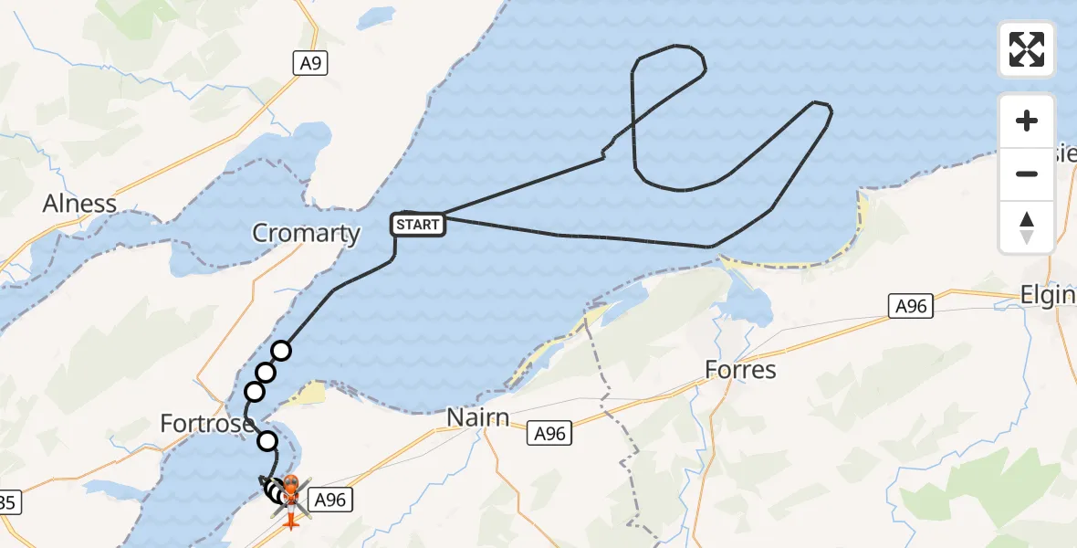 Flight route Coastguard Helicopter North Sea - Inverness Airport, 23 October 2026, 14:00