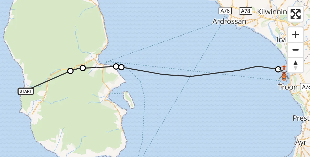 Flight route Coastguard Helicopter Balnagore - Troon, 23 October 2026, 14:33
