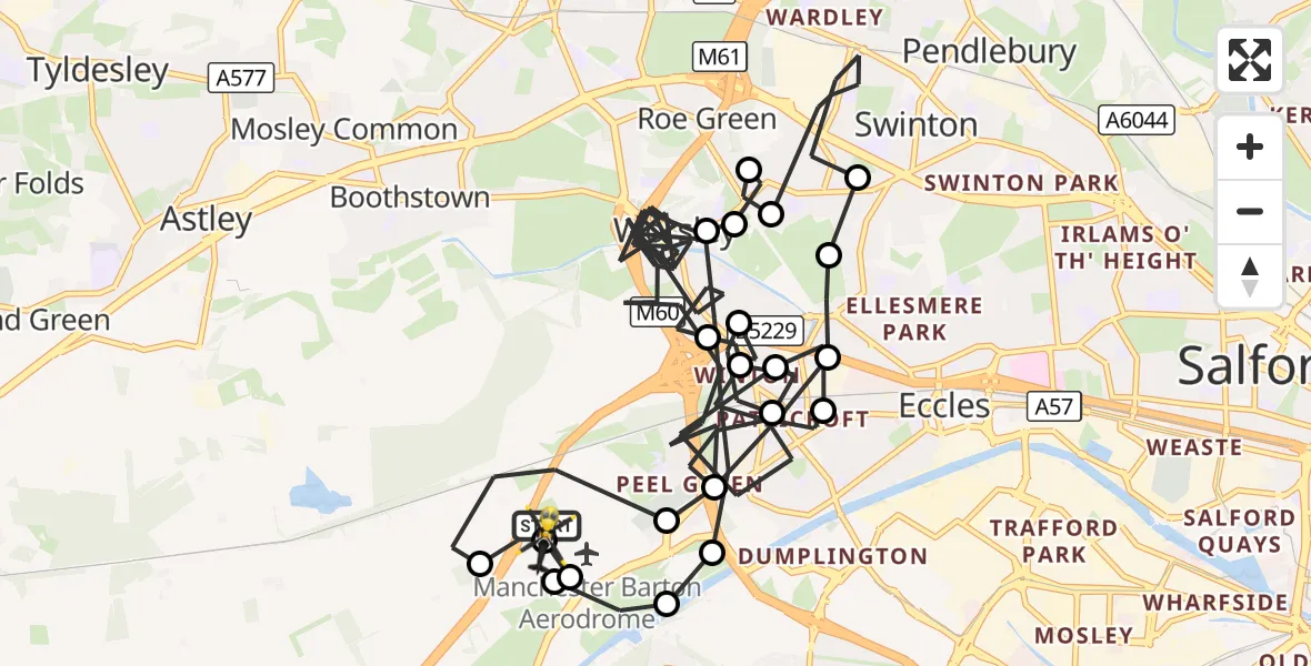 Flight route Police Helicopter Manchester Barton Aerodrome - Irlam, 23 October 2026, 14:42