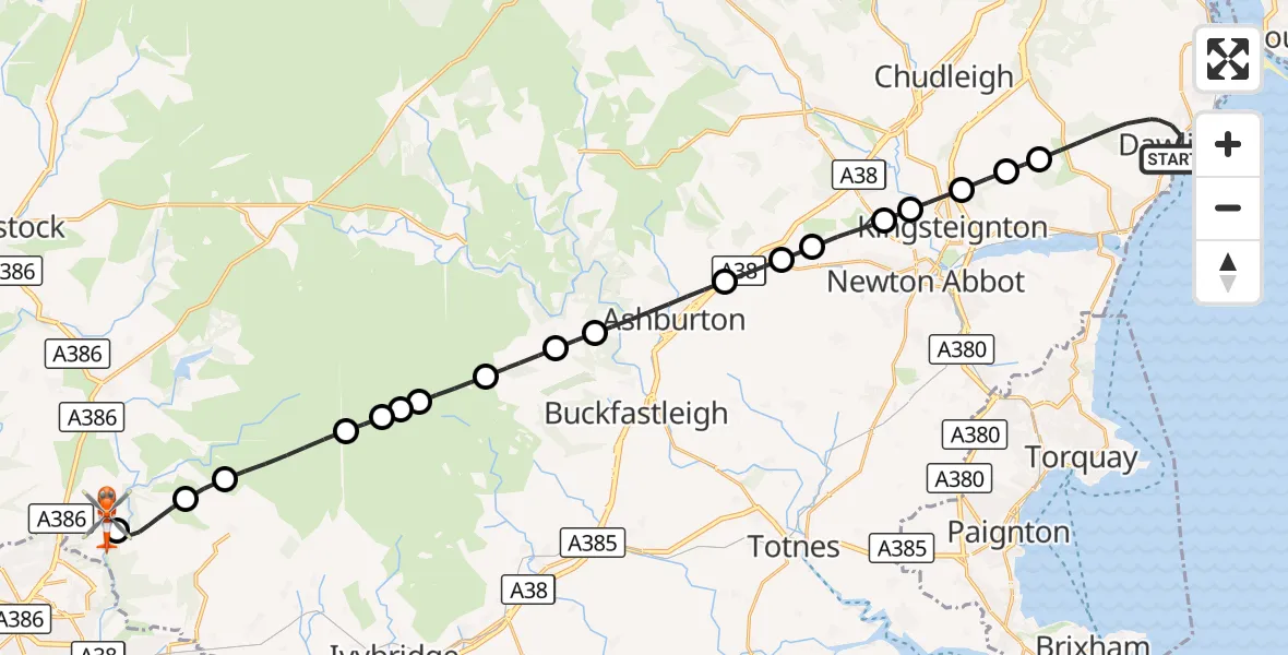 Flight route Coastguard Helicopter Dawlish - Bickleigh, 23 October 2026, 14:56