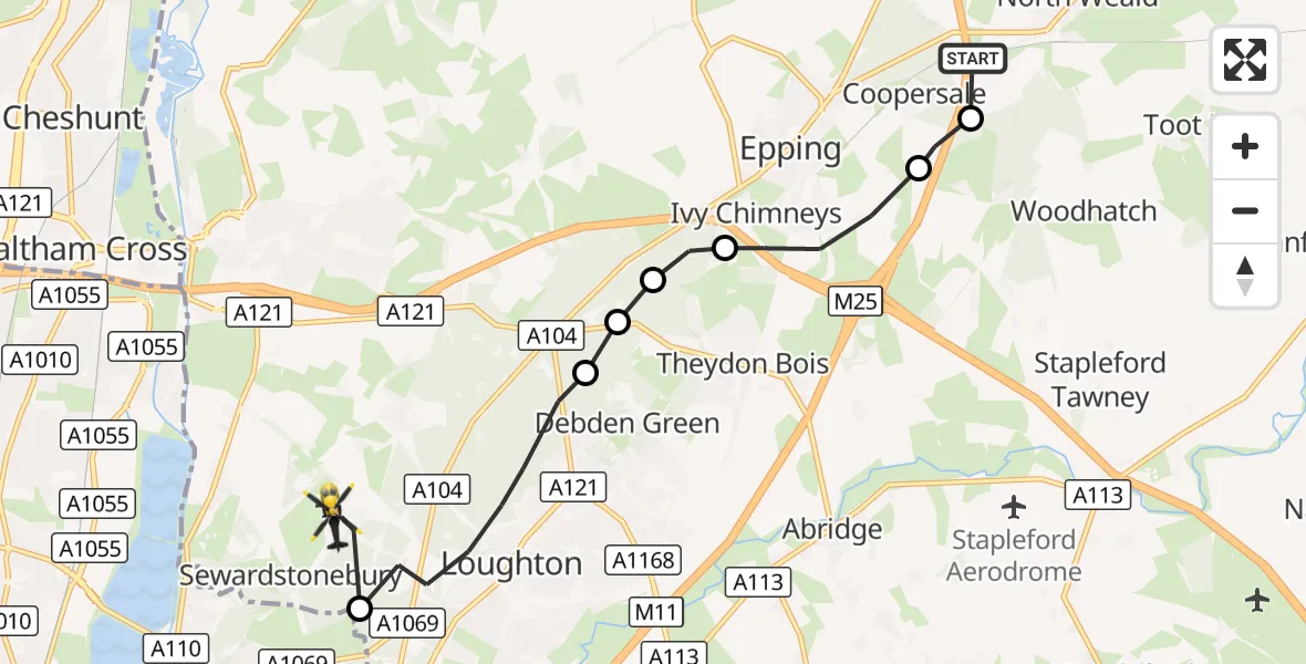 Flight route Police Helicopter North Weald Airfield - Sewardstonebury, 23 October 2026, 15:52