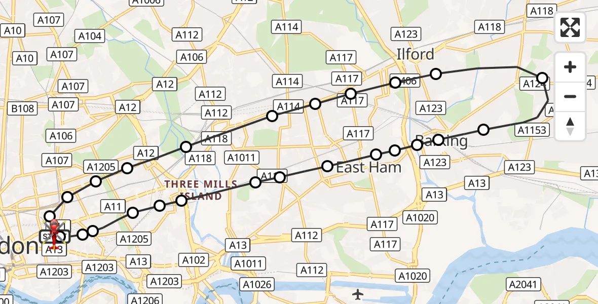 Flight route Air Ambulance Helicopter Royal London Hospital - Royal London Hospital, 23 October 2026, 15:58