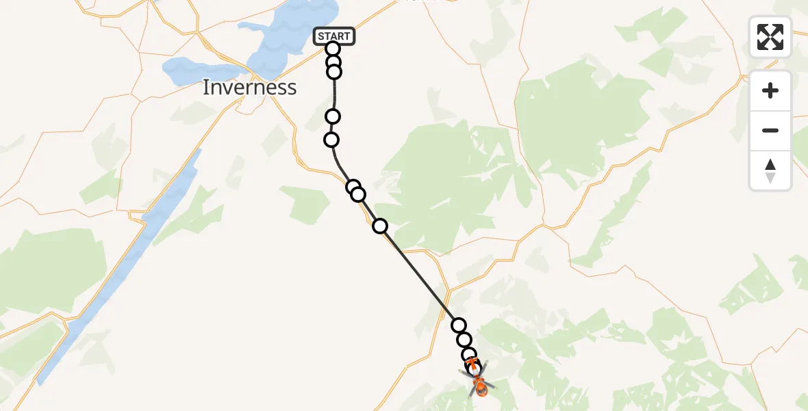 Flight route Coastguard Helicopter Inverness Airport - Rothiemurchus Lodge, 23 October 2026, 16:49