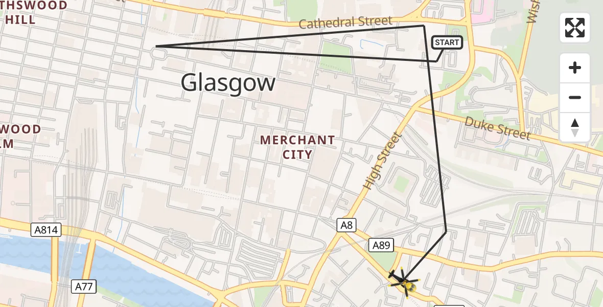 Flight route Police Helicopter Glasgow - Glasgow, 23 October 2026, 17:19