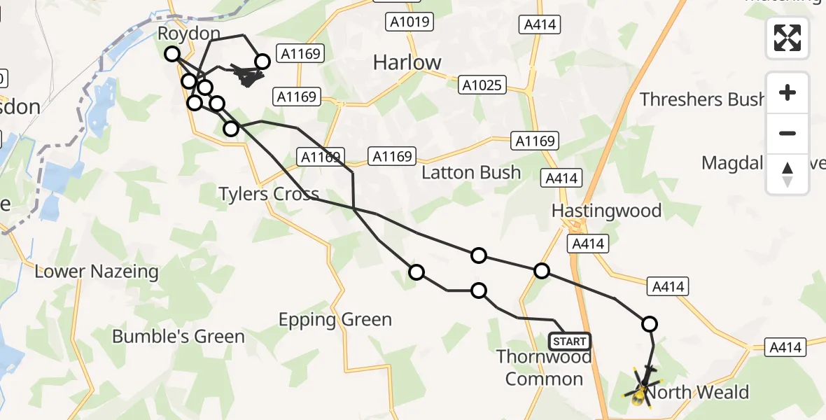 Flight route Police Helicopter North Weald Bassett - North Weald Airfield, 23 October 2026, 17:24