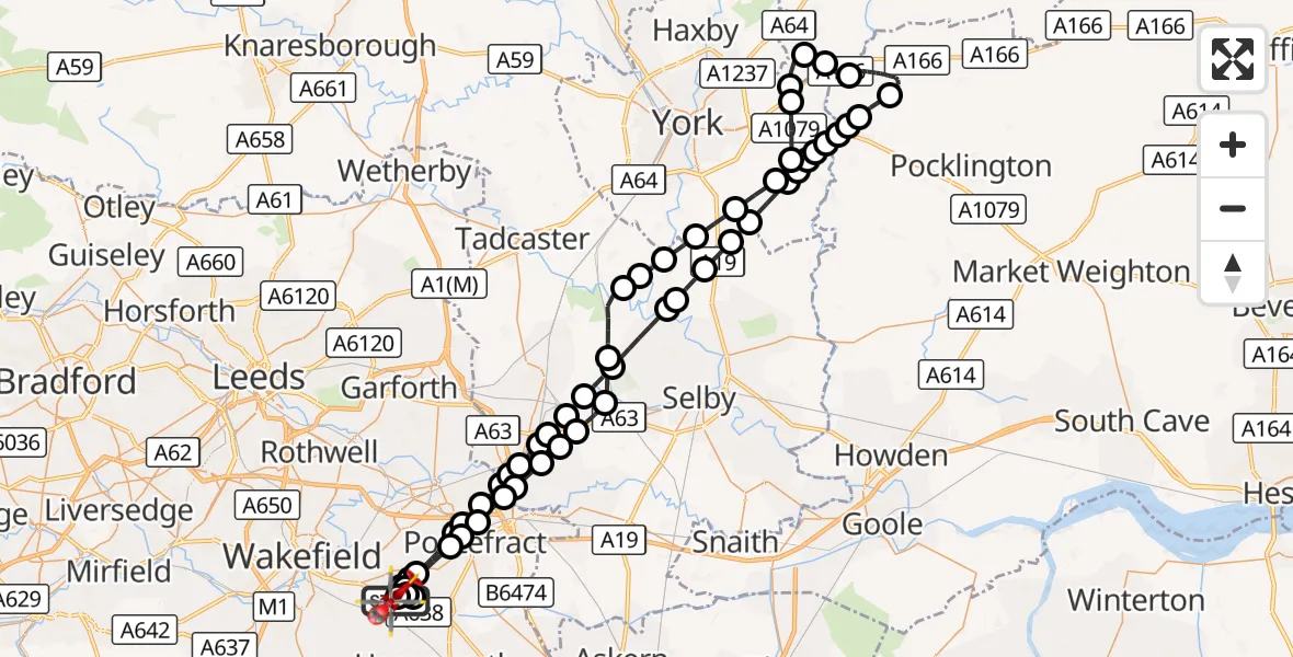Flight route Air Ambulance Helicopter YAA Nostell Helicopter Port - YAA Nostell Helicopter Port, 23 October 2026, 17:27