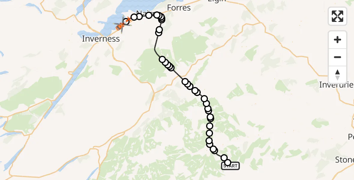 Flight route Coastguard Helicopter Aberdeenshire - Inverness Airport, 23 October 2026, 17:30