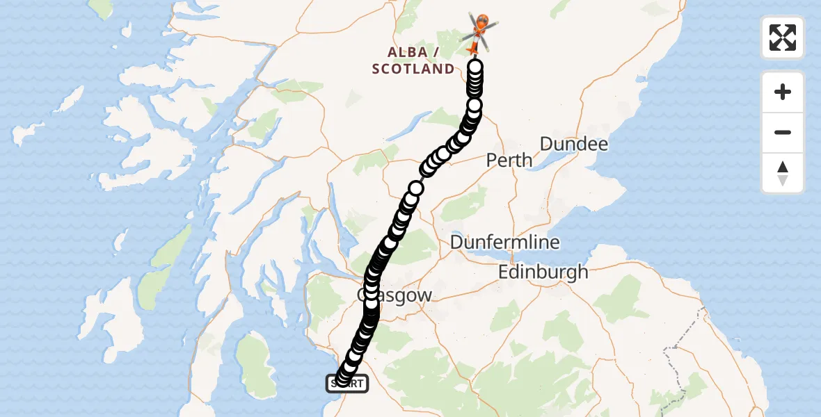 Flight route Coastguard Helicopter Glasgow Prestwick Airport - Perth and Kinross, 23 October 2026, 17:51