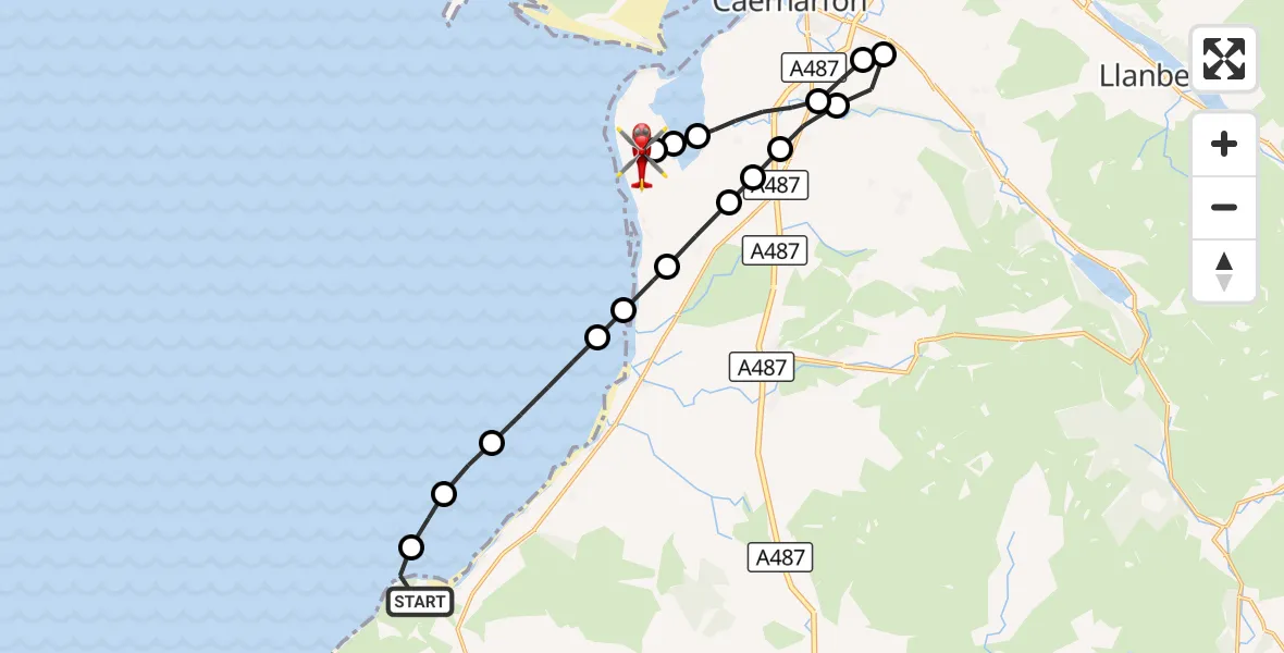 Flight route Air Ambulance Helicopter Trefor - Caernarfon Airport, 23 October 2026, 18:11
